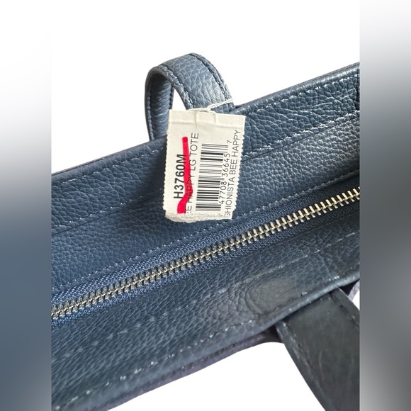 BRIGHTON BEE HAPPY LEATHER TOTE HANDBAG PURSE NAVY BLUE RED BOW HEARTS - Picture 11 of 16